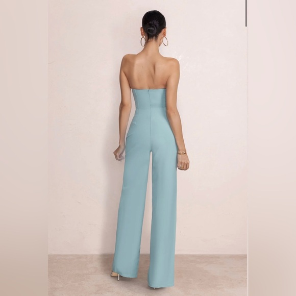 New (with tags) Club L London Duck Egg Blue Bandeau Jumpsuit With Lace Up Detail - Picture 3 of 3